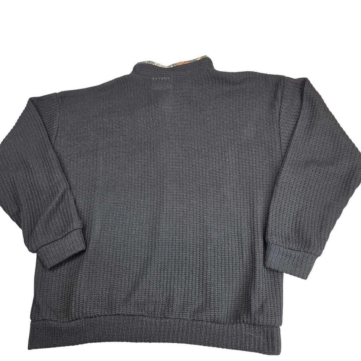 Black Mountain USA Waffle Knit 1/4 Zip Sweater Camo Collar Mens Large Black