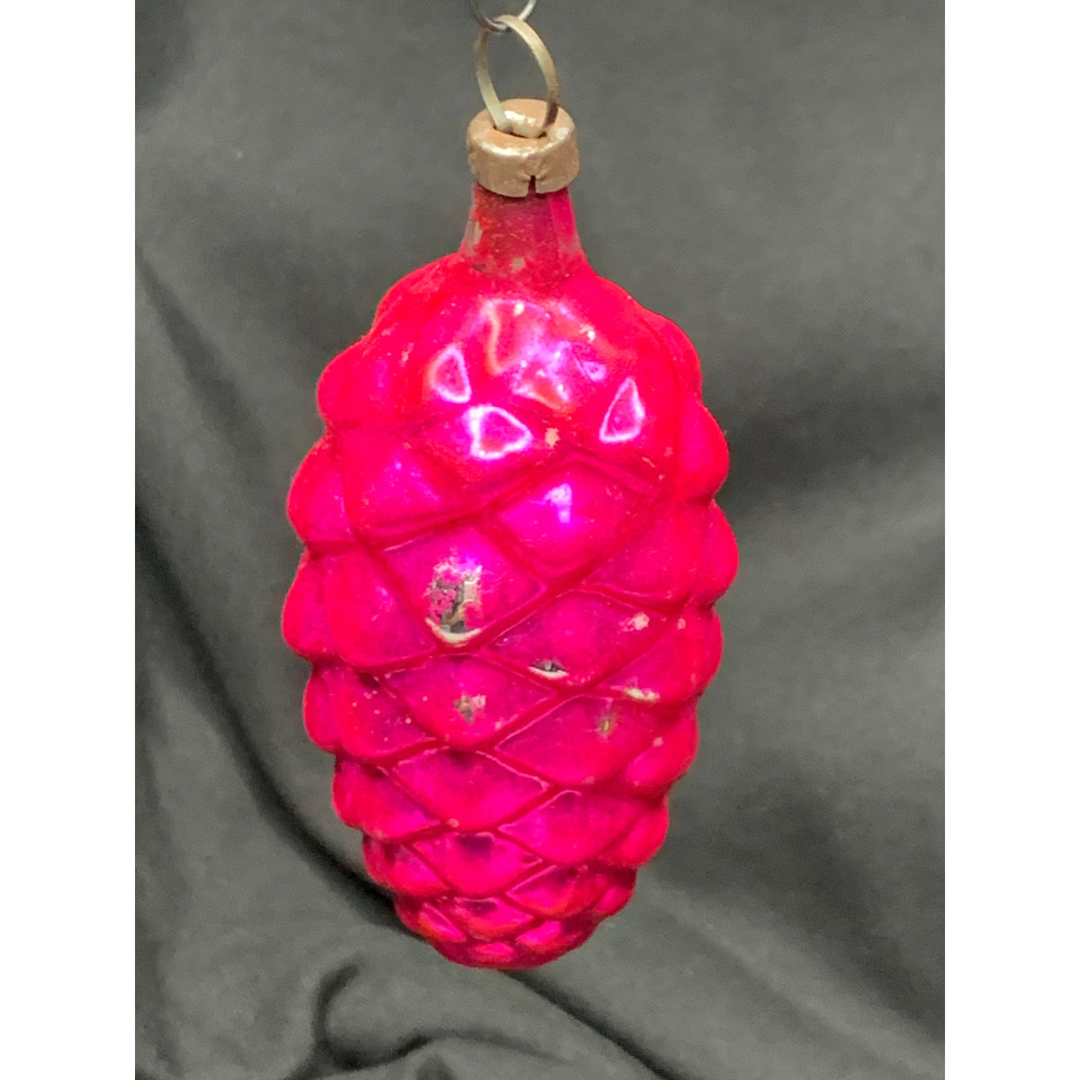 Vintage 1950s Red Pink Glass Pinecone Christmas Ornament Molded MCM