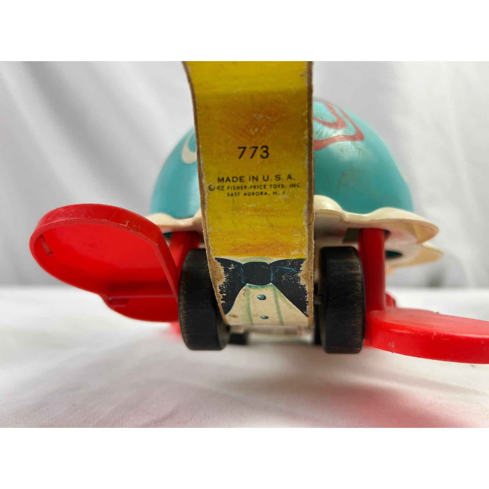 Vintage Fisher Price Turtle Pull Toy 773 1962 Top Hat Wooden Toy