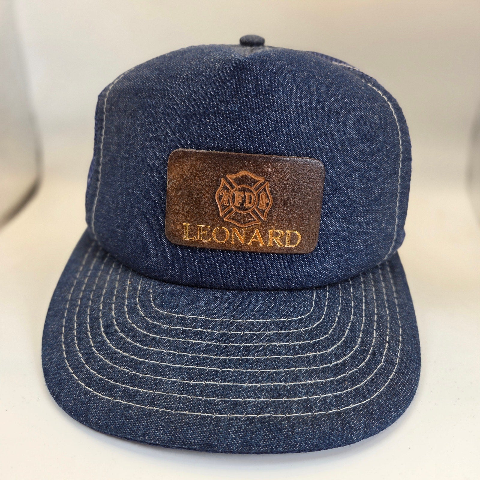 Vintage Leonard FD Fire Department Mesh Snapback Trucker Hat Designer Award