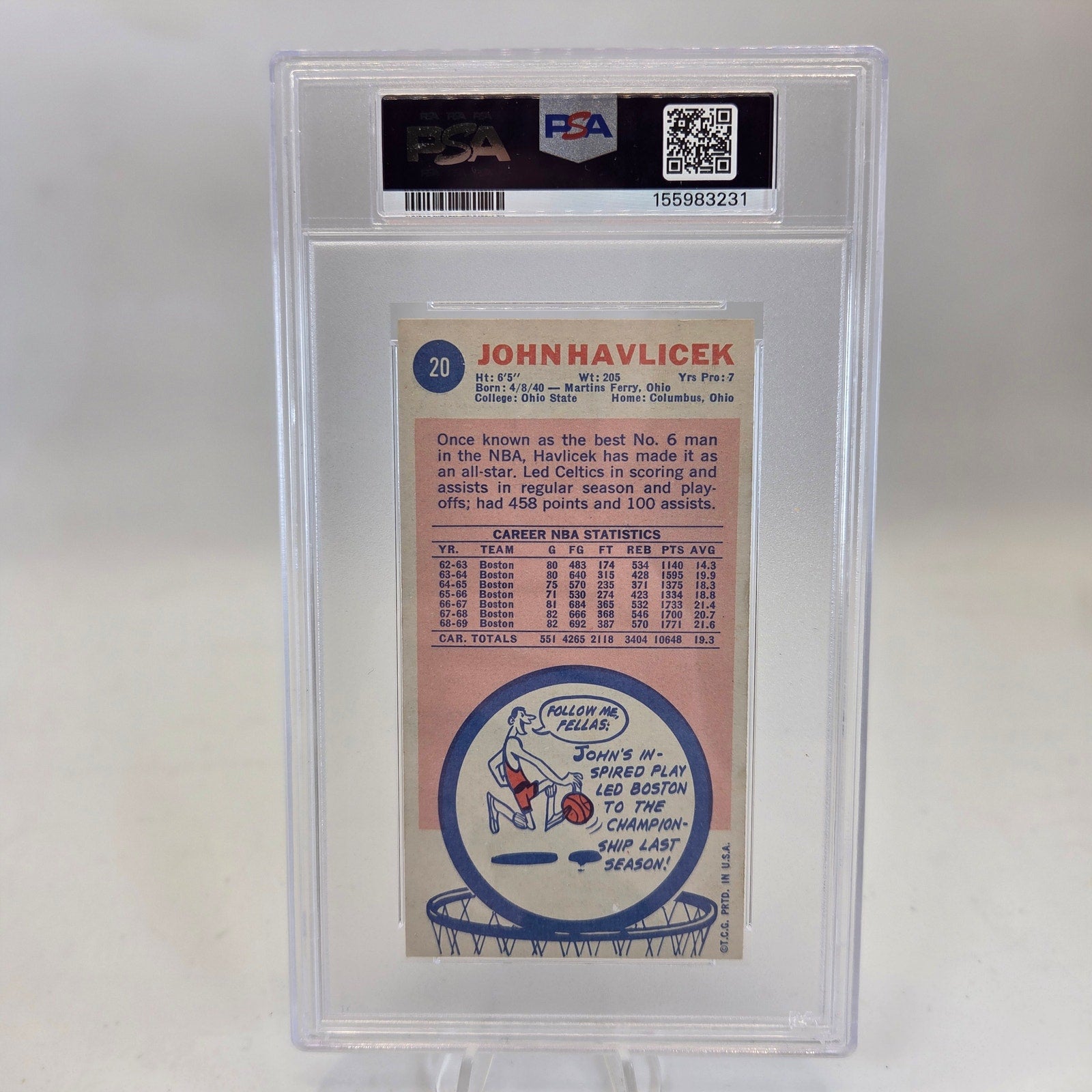 1969 Topps John Havlicek #20 PSA 5 EX Boston Celtics HOF Vintage Tall Boy Card