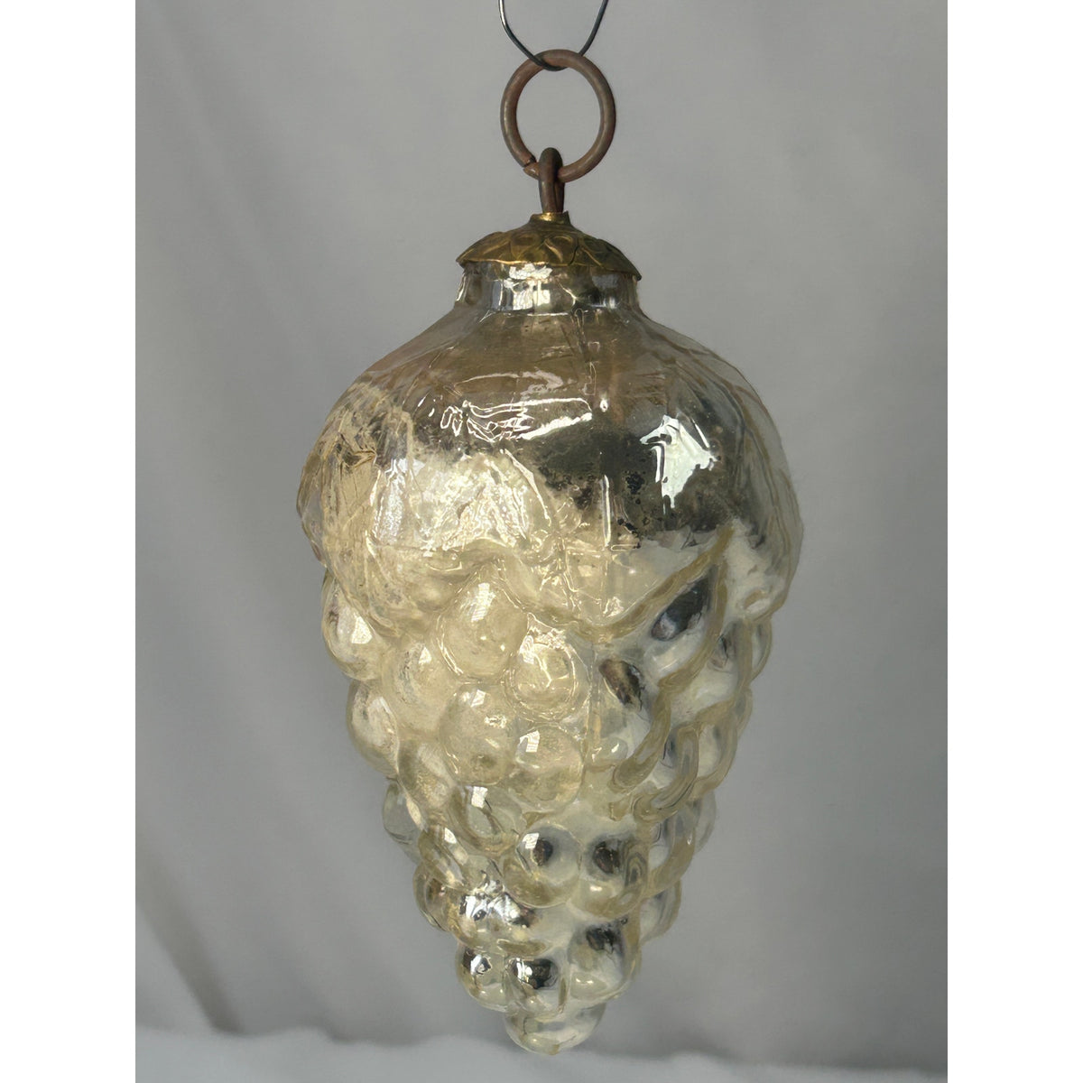 Antique 1800s German Kugel Silver Grape Cluster Glass Christmas Ornament 4"