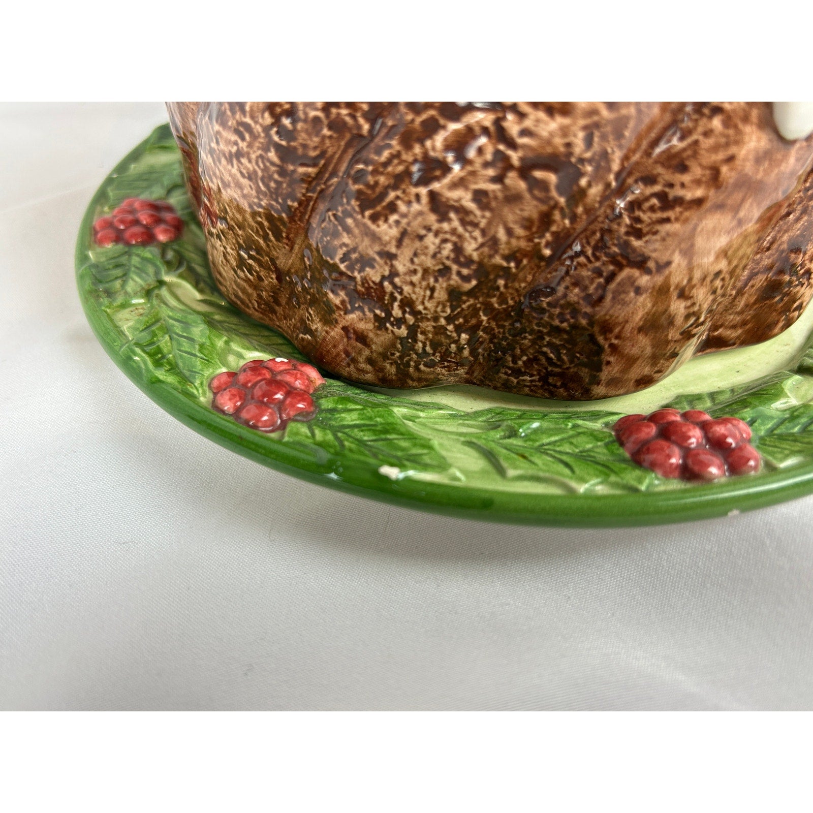 Vintage Ceramic Christmas Pudding Cookie Jar Holly Plate Japan Style -Retired