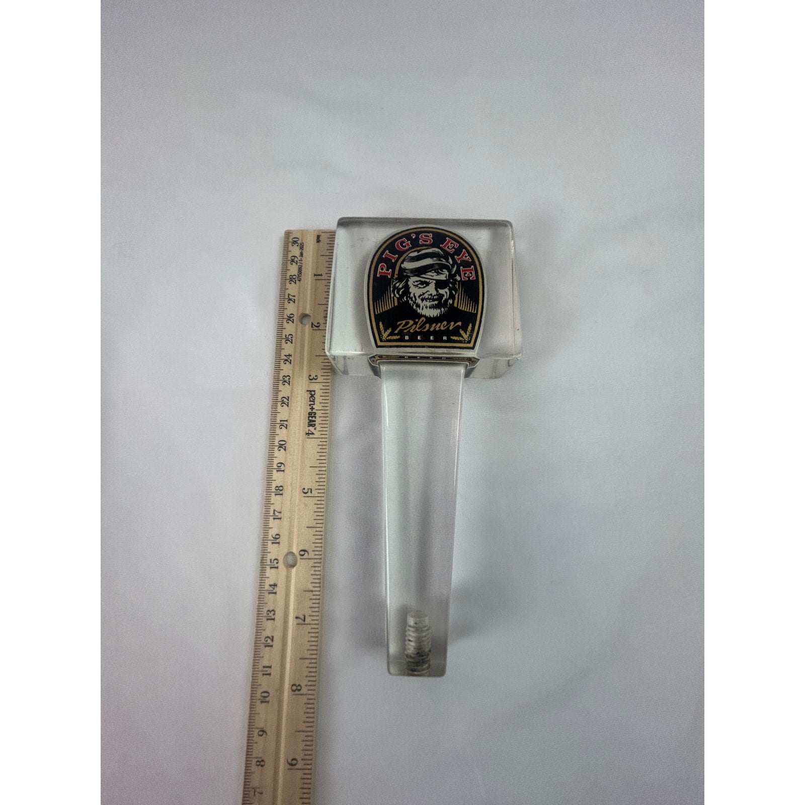 Pig's Eye Pilsner Vintage Beer Tap Handle Clear Acrylic Pirate Bar Breweriana