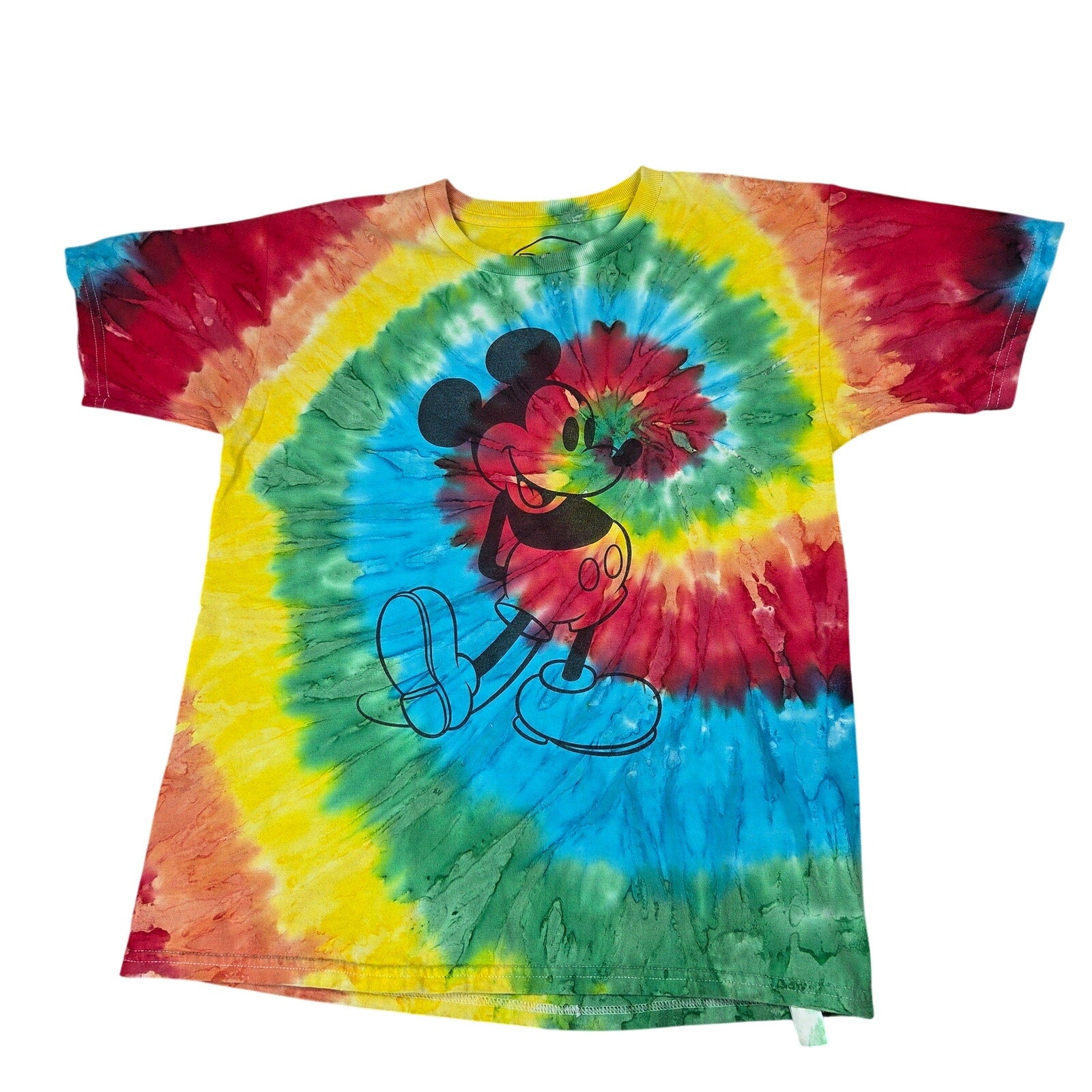 Disney Mickey Mouse Tie Dye Graphic T Shirt Adult Large Rainbow Spiral Tee