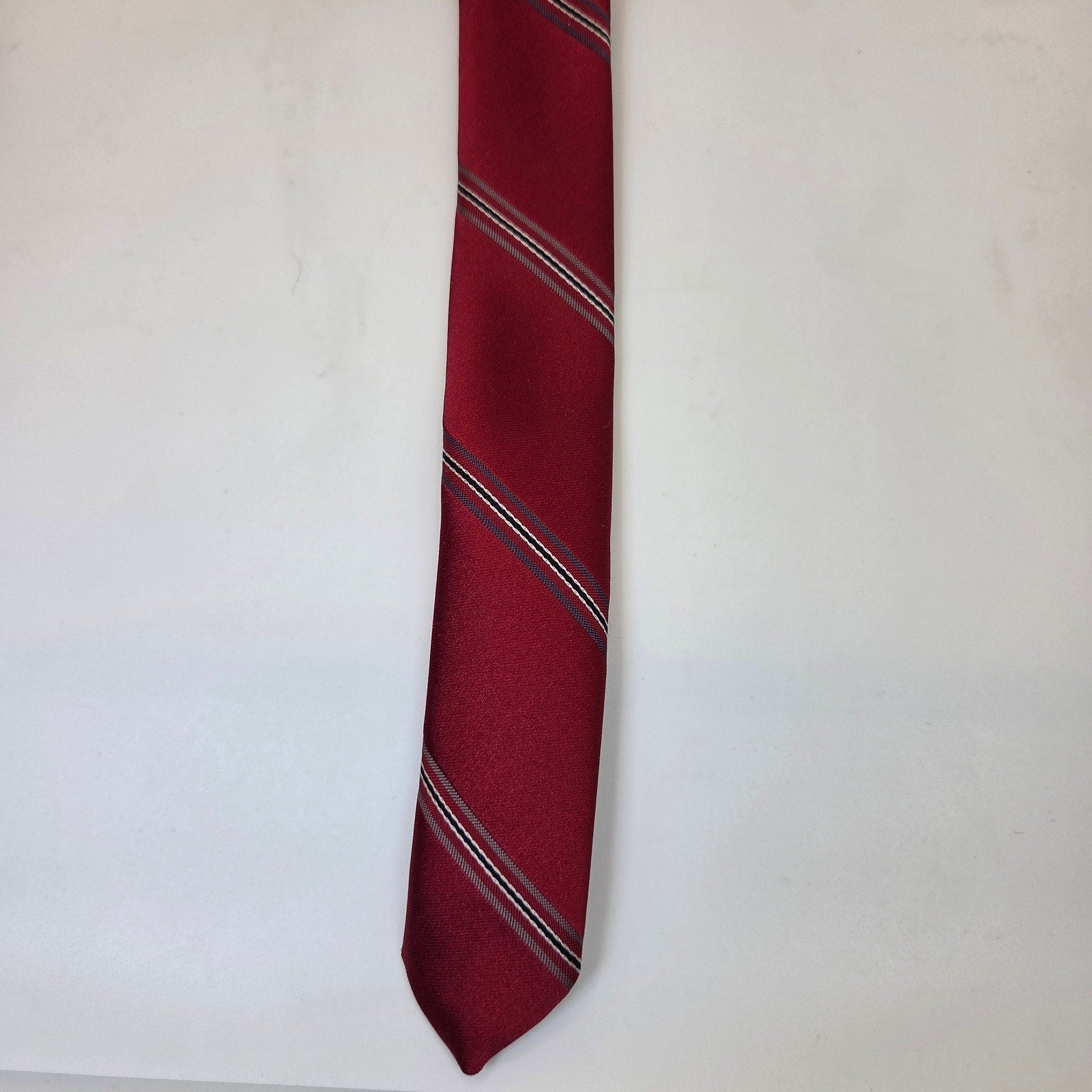 Christian Dior Vintage Red Striped Necktie USA Italy 57.5in Designer Tie