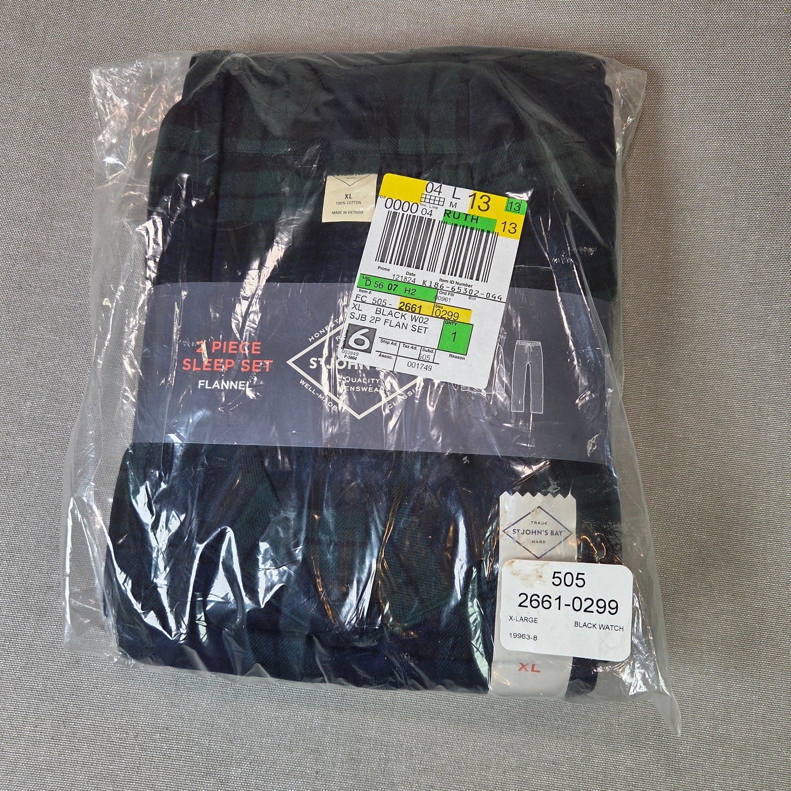 St. John’s Bay Men’s Flannel Pajama Set XL 2-Piece Cotton Black