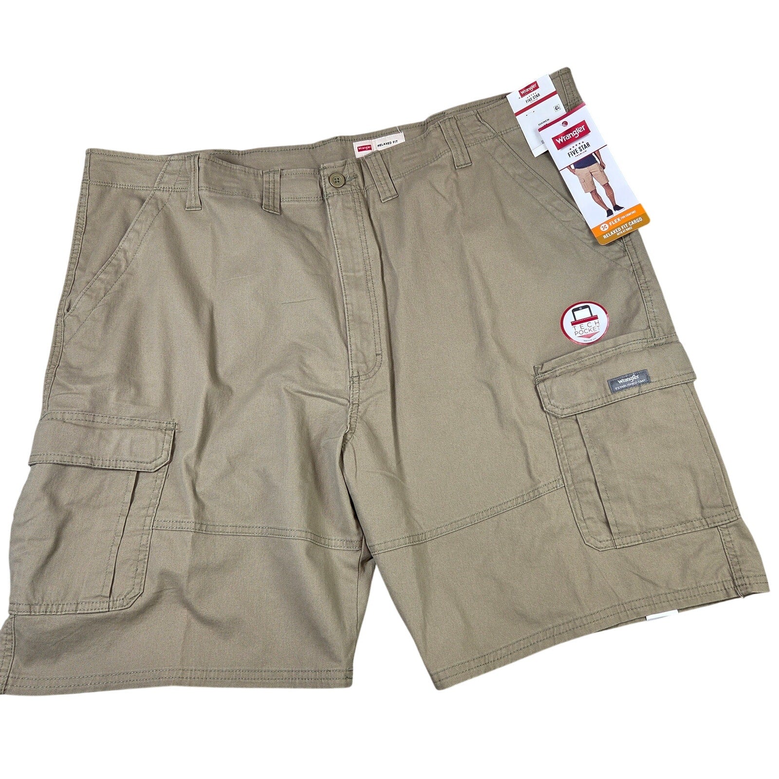 Wrangler Five Star Premium Relaxed Fit Cargo Shorts Khaki 46x10 NWT New