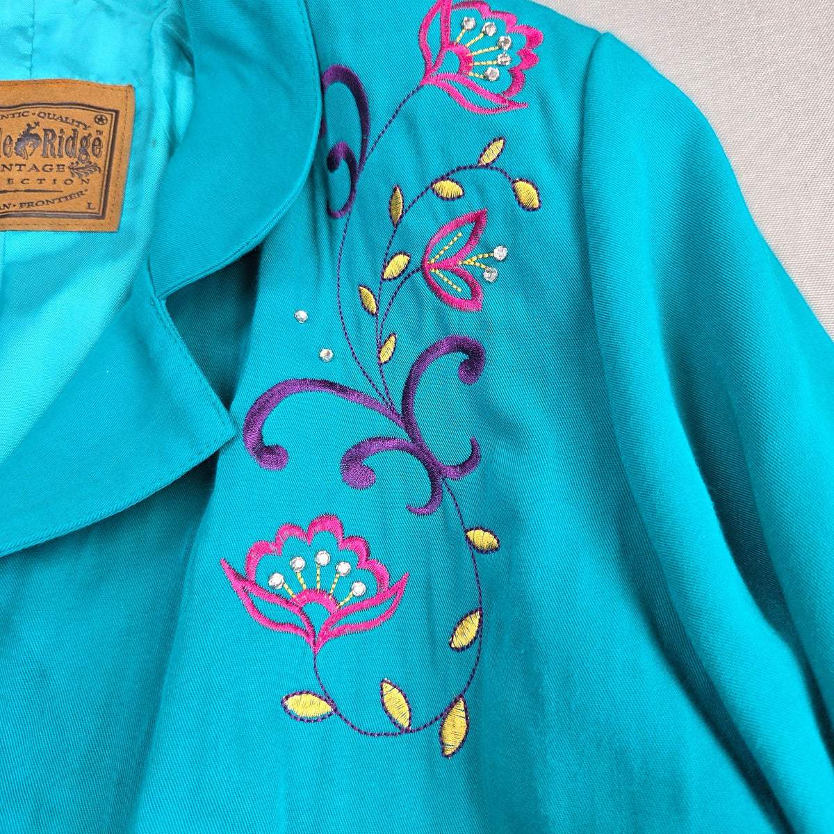 Saddle Ridge Vintage Western Embroidered Turquoise Blazer Jacket Women's L USA