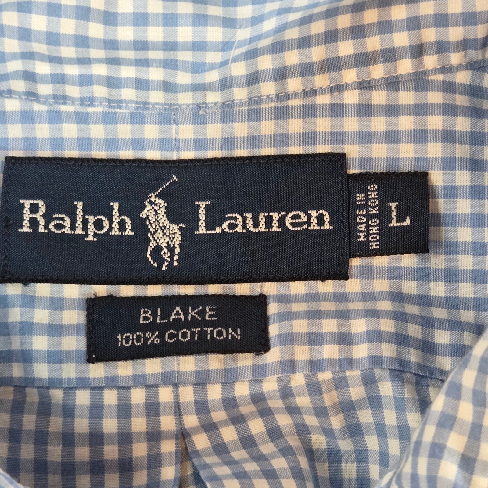 Ralph Lauren Blake Blue Check Short Sleeve Button Down Shirt L Cotton