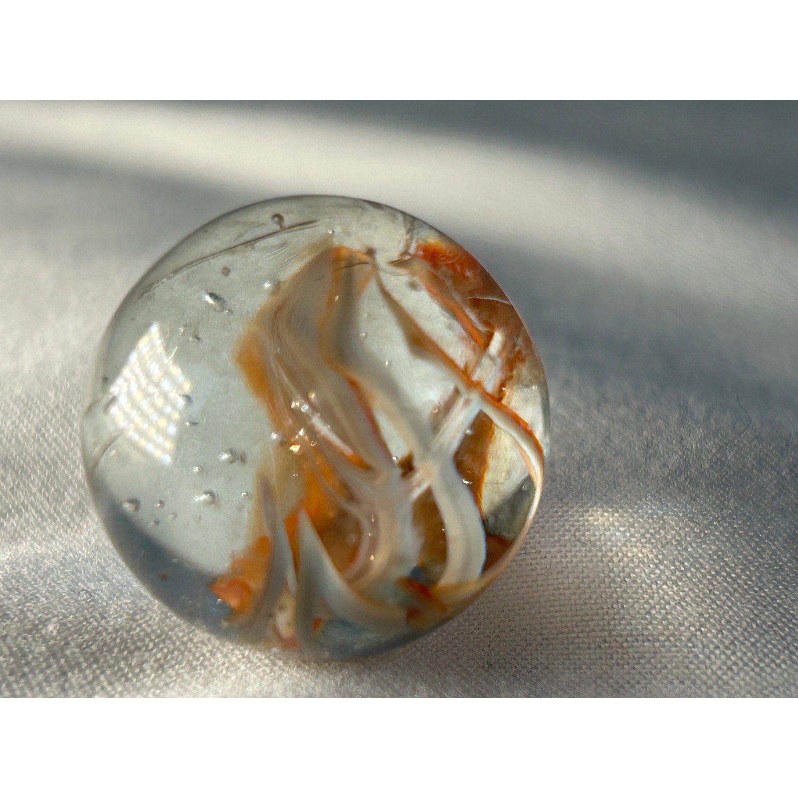 Orange White Ribbon Art Glass Marble Handmade Style Swirl 0.7 Inch