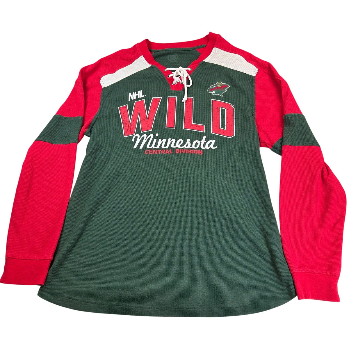 G-III Minnesota Wild NHL Lace Up Thermal Waffle Shirt Mens XL Long Sleeve