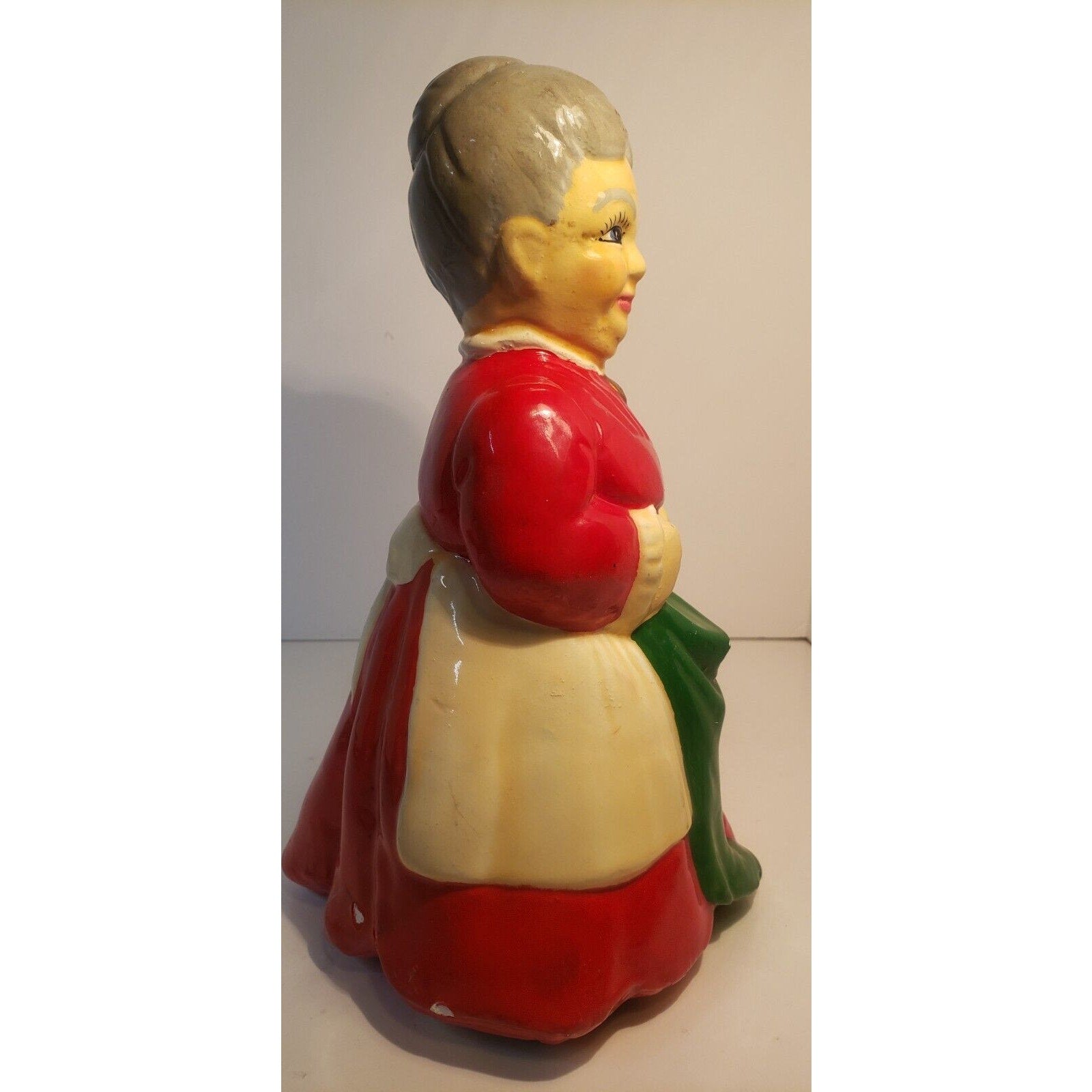 Vintage Ceramic Mrs. Claus Figurine Hand Painted Holding Stocking 10" Holiday