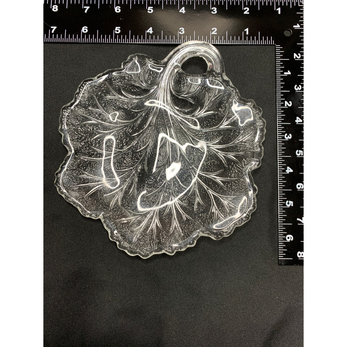 Vintage Indiana Glass Pebble Leaf Clear Pressed Glass Handled Serving Dish