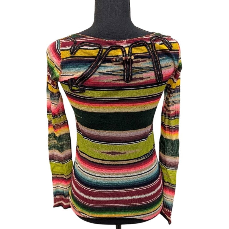 Jean Paul Gaultier Soleil Fuzzi Mesh Top Vintage Y2K Stripe Italy M Long Sleeve