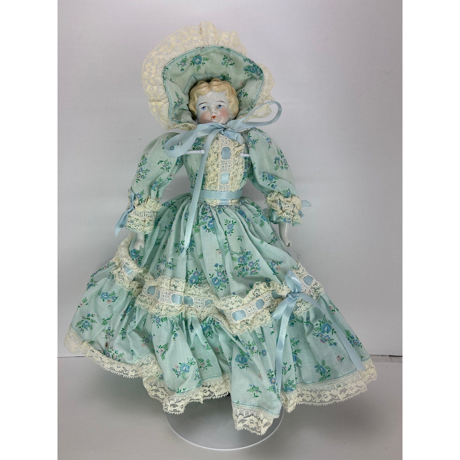 Antique 14” Blonde China Head Doll 1860s German Porcelain Cloth Body