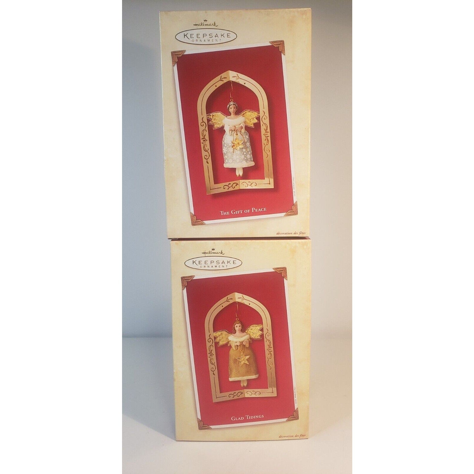 Hallmark Keepsake Lot of 2 Gift of Peace & Glad Tidings Ornament Angels NIB
