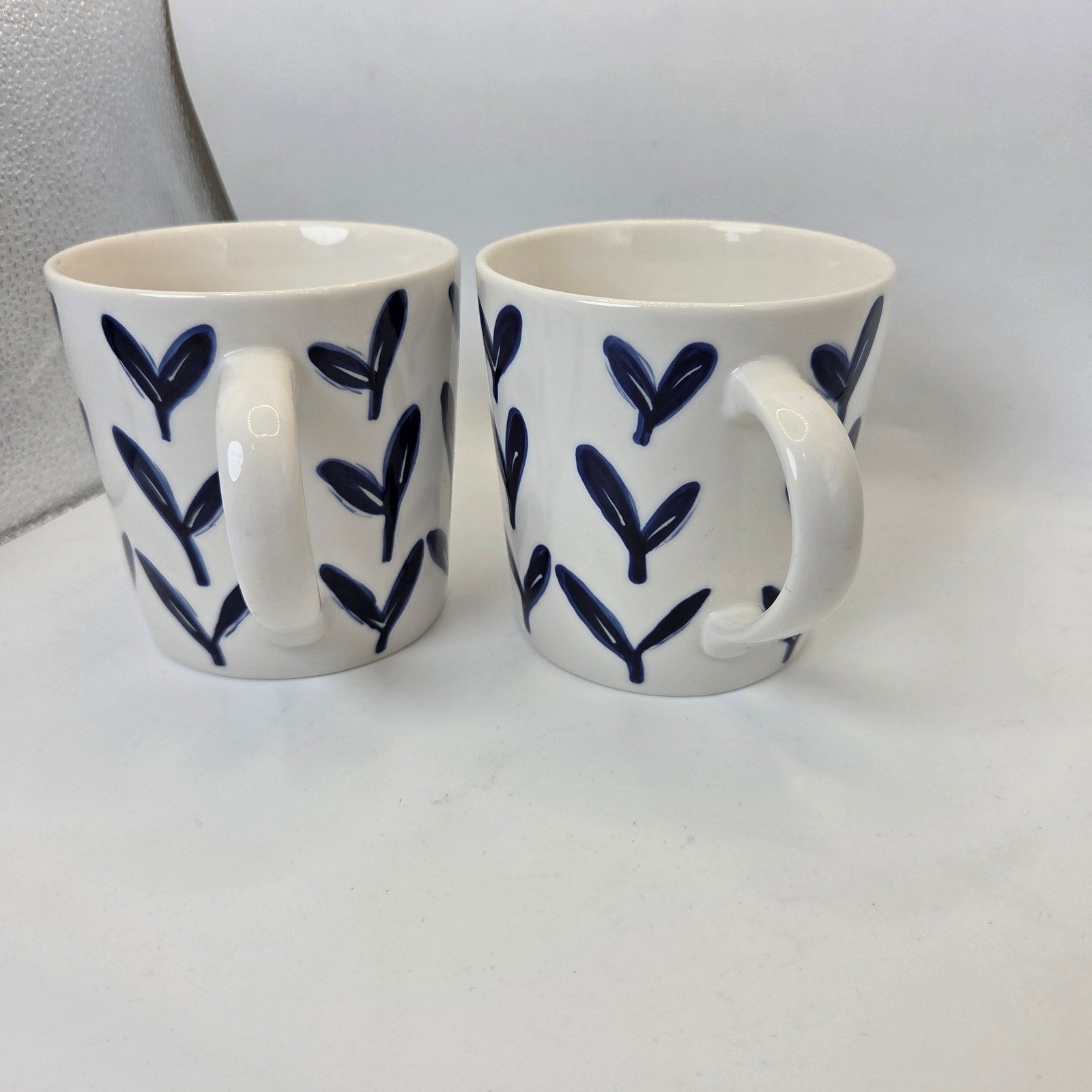 Starbucks 2003 Barista Blue Heart Pattern Ceramic Coffee Mugs Pair Set Rare