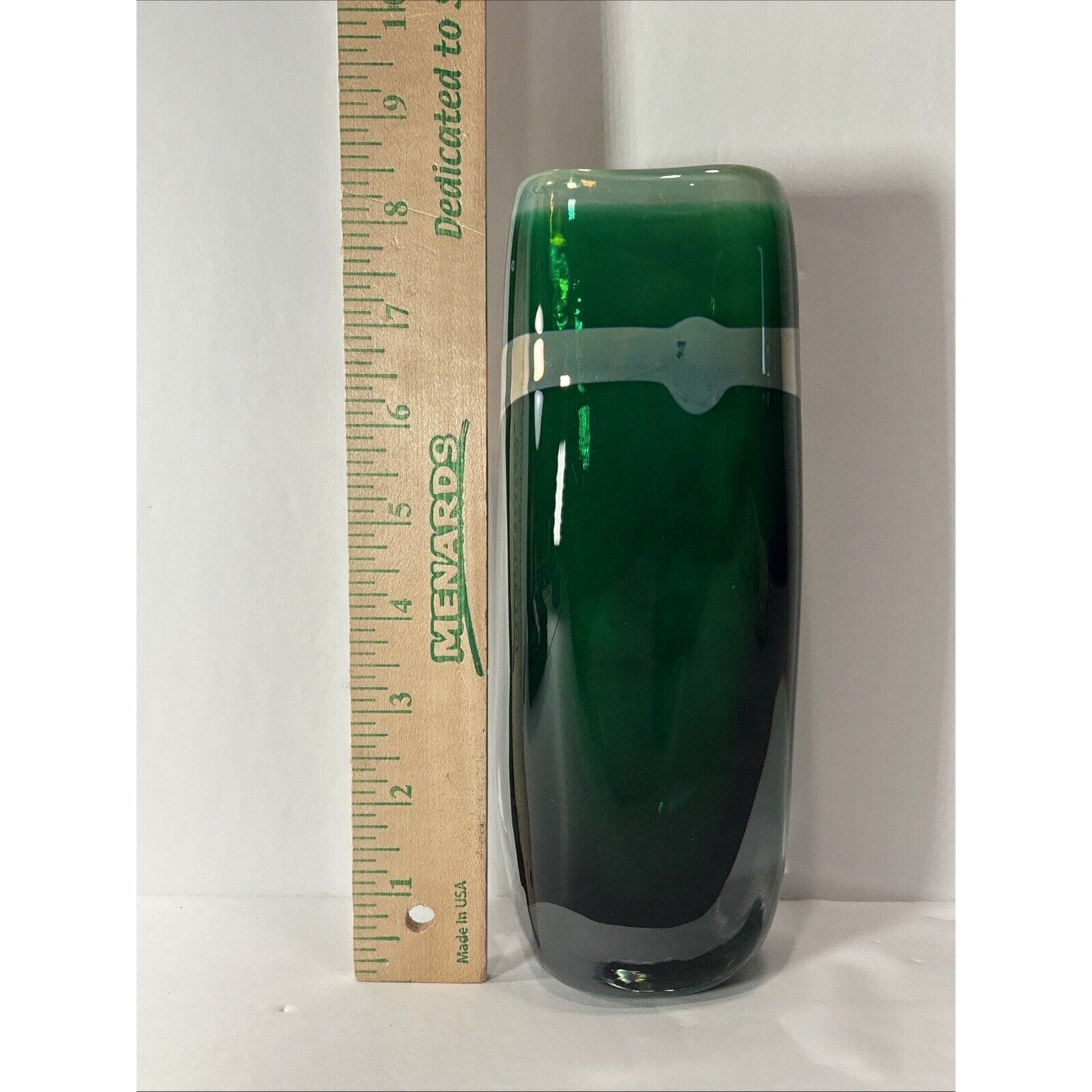 Signed Robert Doring Art Glass Vase Green & Clear Heavy Studio Glass 1990 8.5”