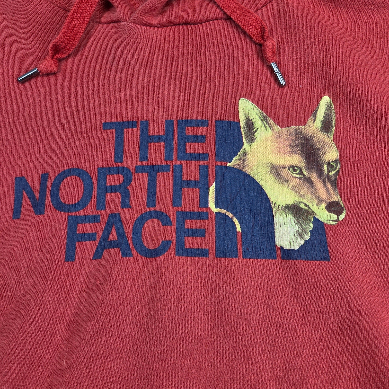 The North Face Fox Graphic Logo Hoodie Mens Small Pullover Sweatshirt Red