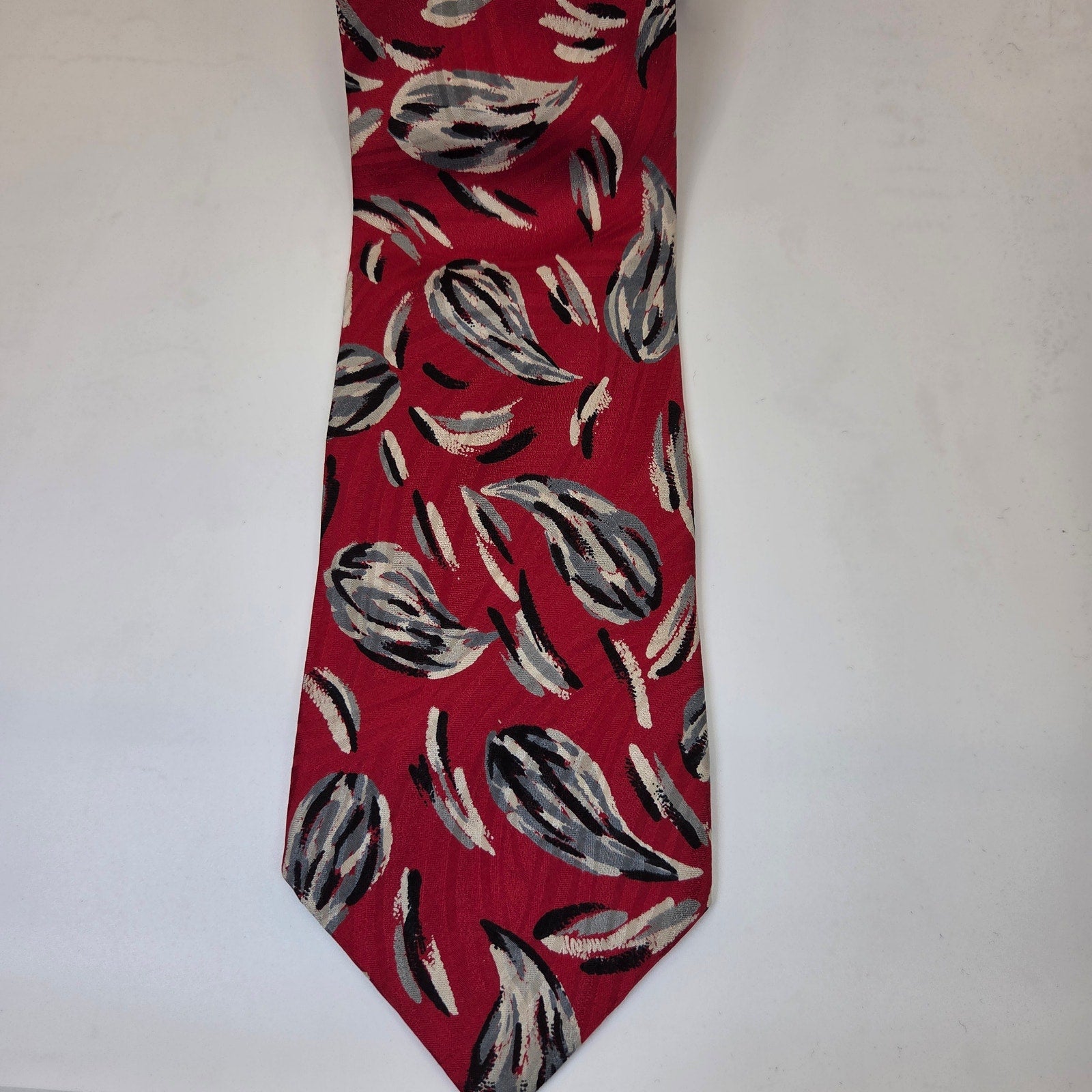 Pierre Balmain Paris Italian Silk Tie Red Abstract Wide Designer Necktie Vintage