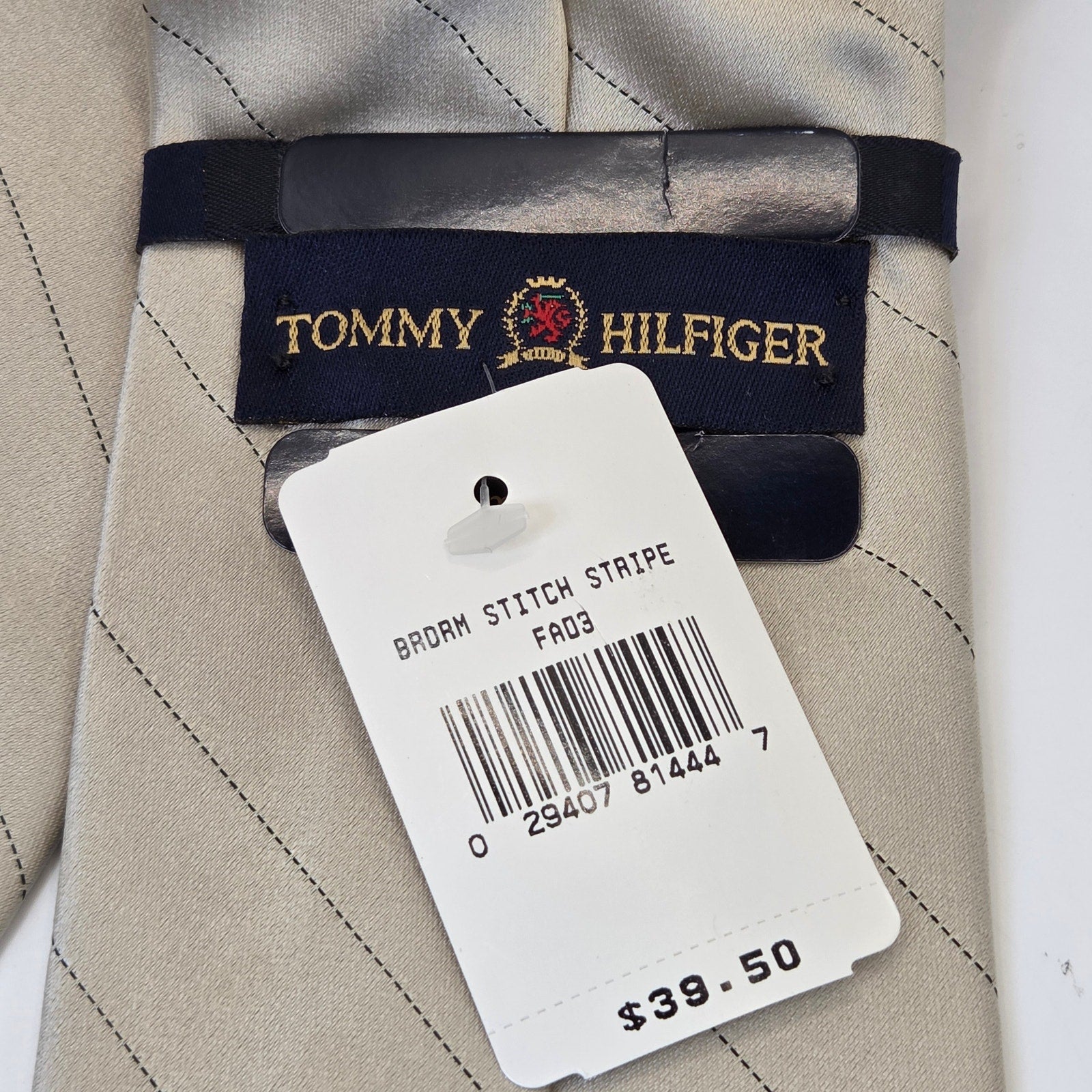 Tommy Hilfiger Broom Stitch Stripe Silk Tie NWT 3.75 Wide Polka Dot Contrast Tip