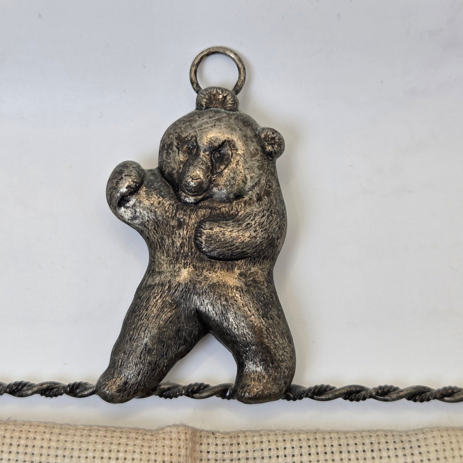 Vintage Teddy Bear Needlepoint Wall Hanging Bell Mom Loves You Nursery Decor