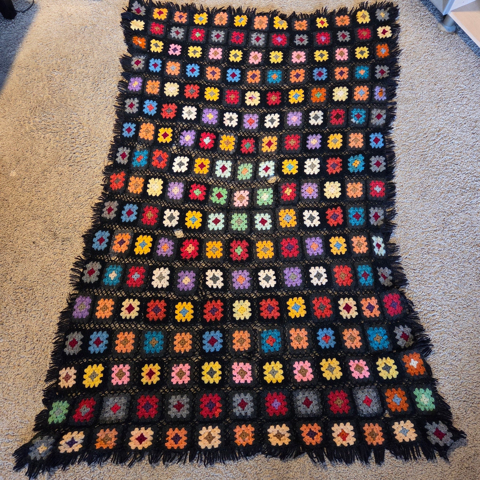 Vintage Handmade Granny Square Crochet Afghan Throw Blanket Roseanne Style