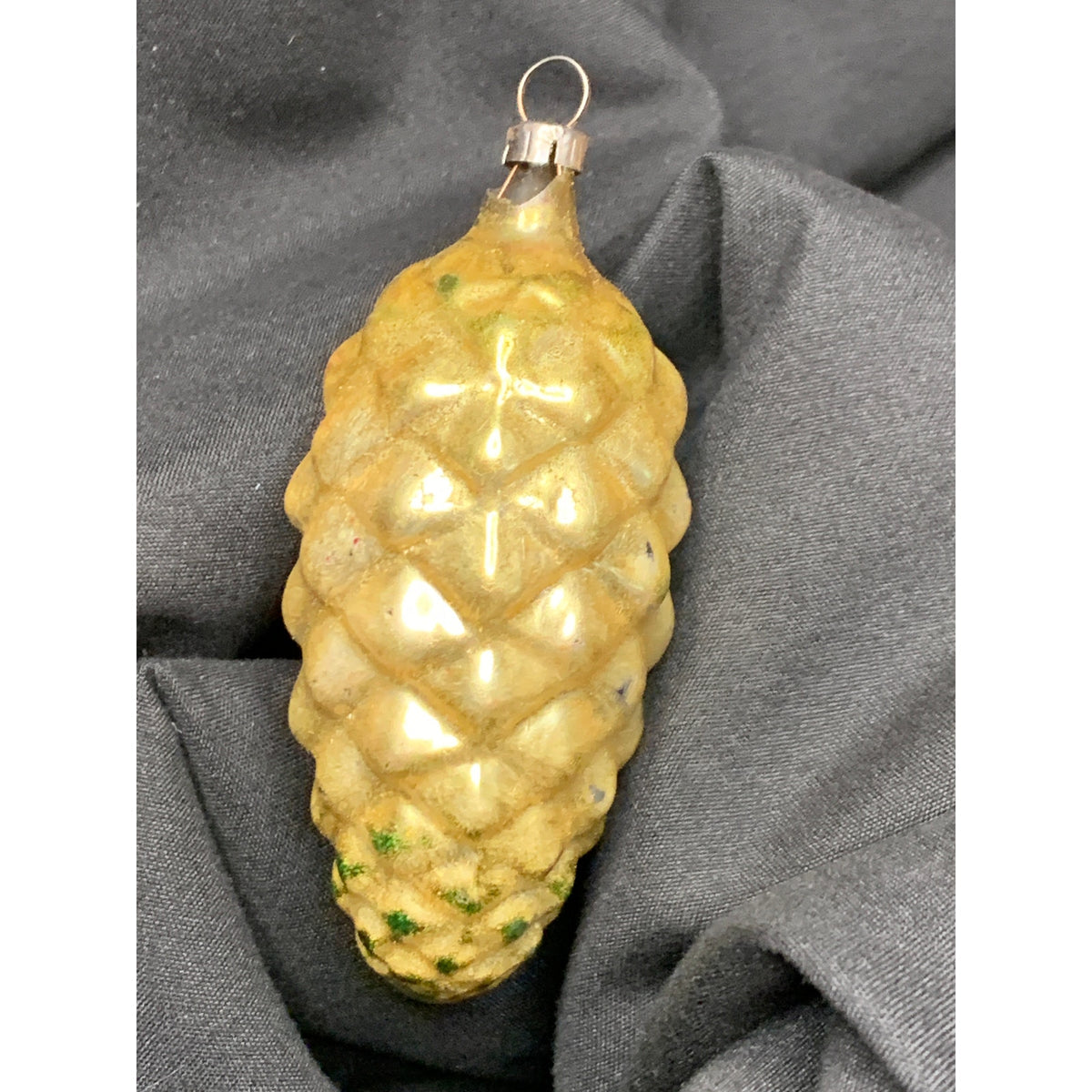 Vintage Glass Pinecone Christmas Ornament Gold Molded Mica Mid Century