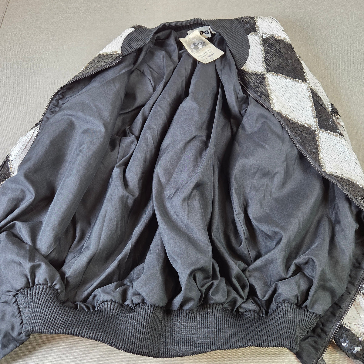 Gantos Vintage 90s Silk Sequin Harlequin Bomber Jacket Womens S India