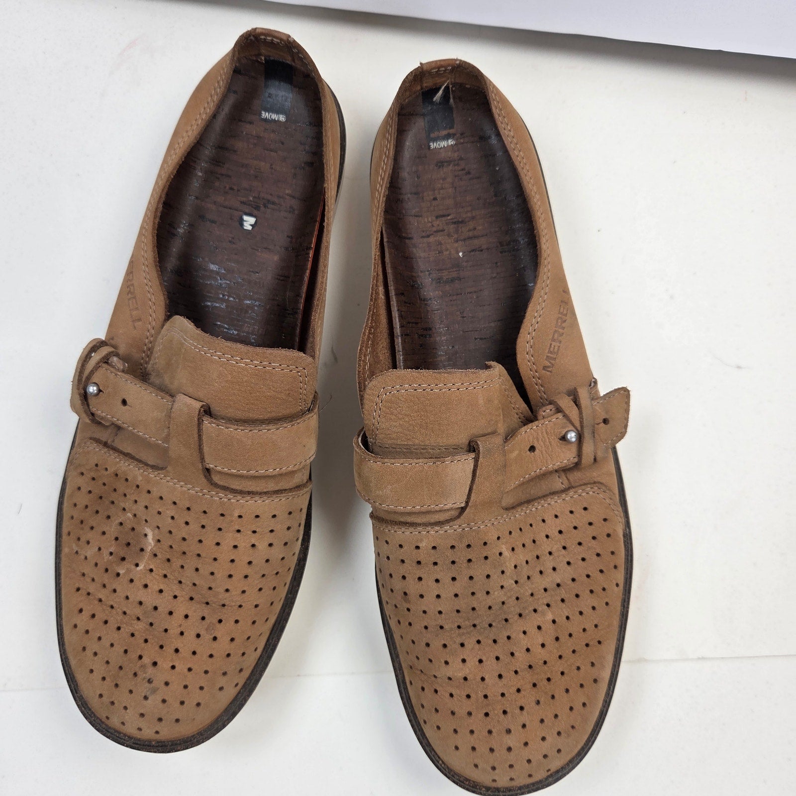 Merrell Around Town J03704 Womens 11 Tan Leather Perforated Slip On Mules