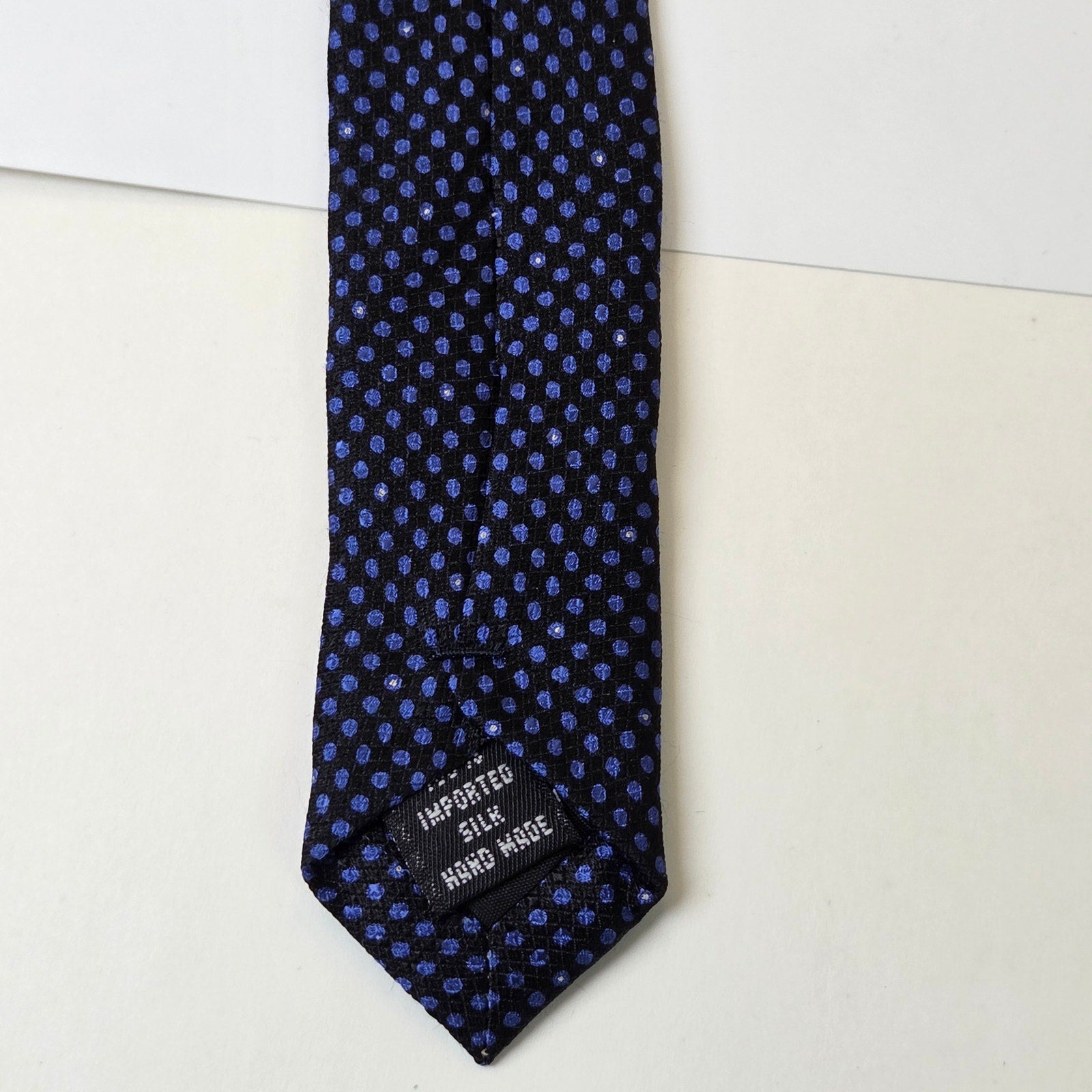 Kenneth Cole New York Silk Tie Blue Black Dot 4” Classic 58" Made in Korea