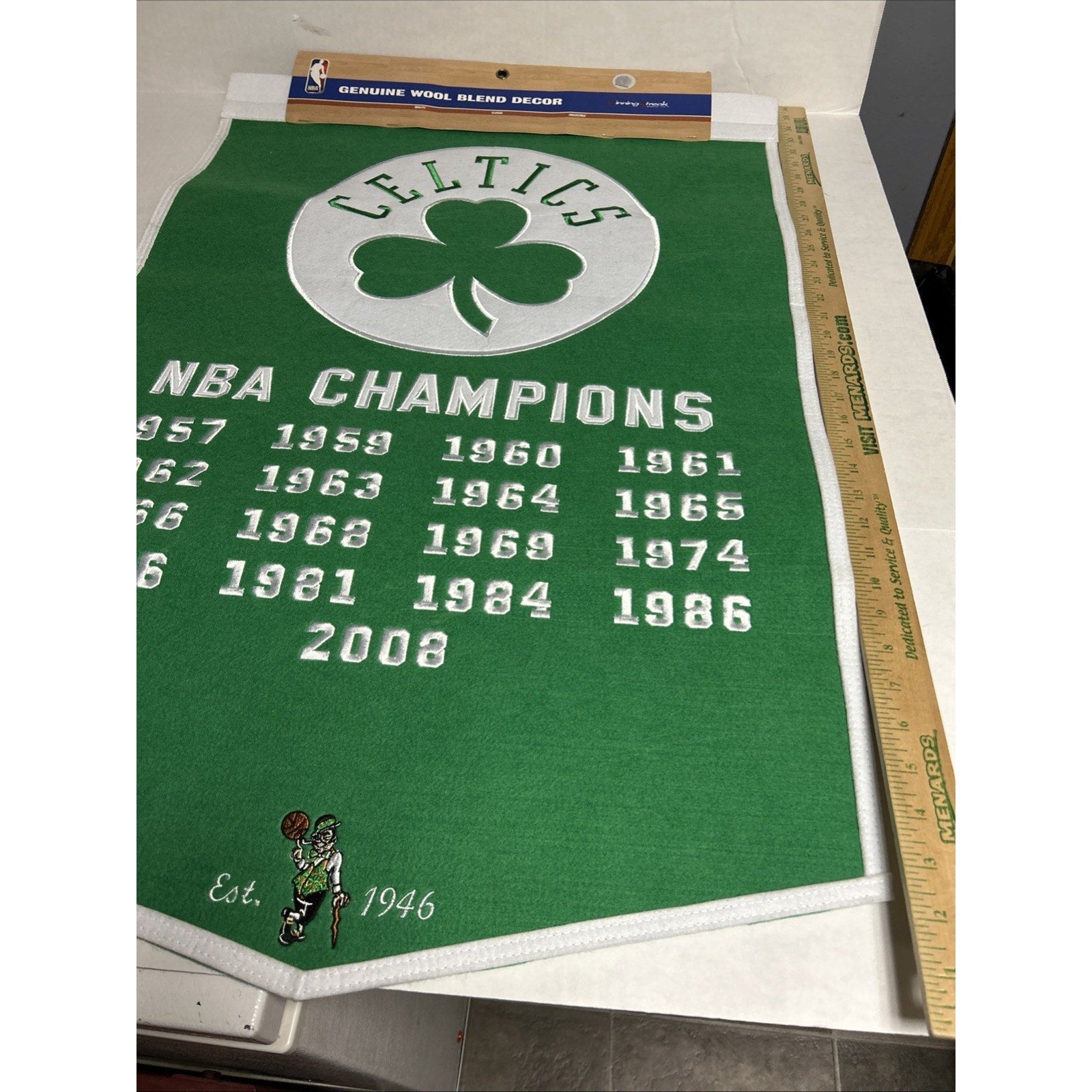 Boston Celtics Wool Blend NBA Champion Banner, 24" x 36"