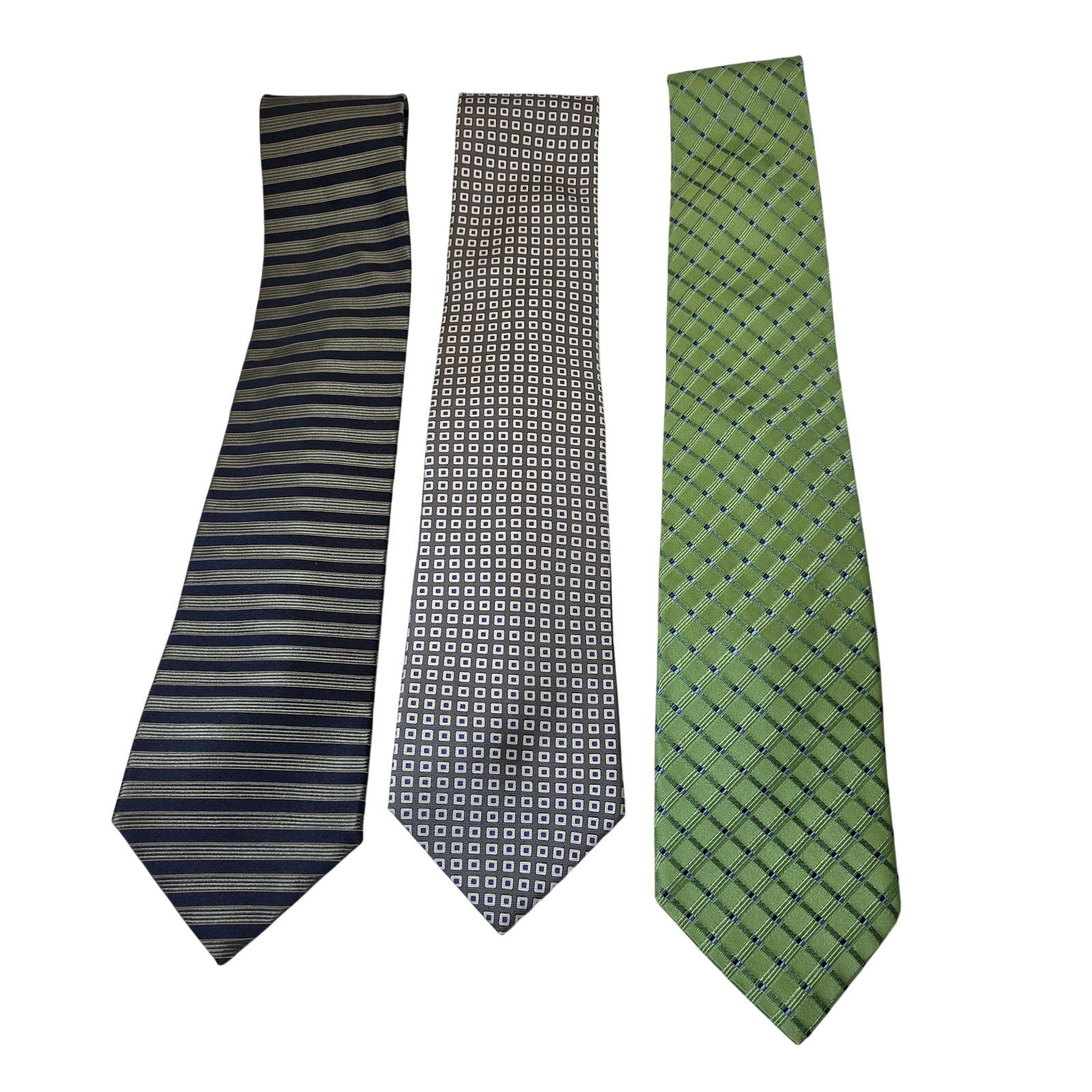 Tommy Hilfiger Silk Tie Lot 3 Green Blue Classic 3.75 USA Contrast Tips