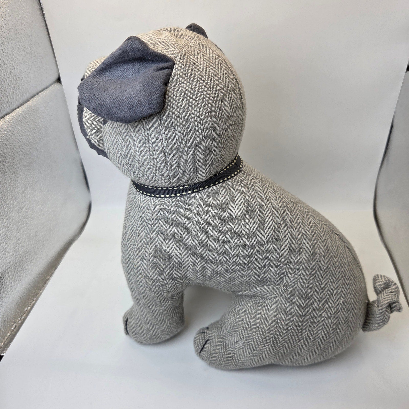Dora Designs Pug Dog Doorstop Weighted Fabric Herringbone Home Decor 11in