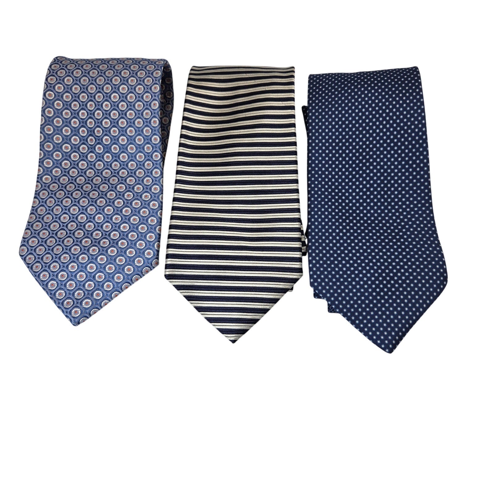 Tommy Hilfiger 100% Silk Ties Lot of 3 Made USA 3.75” Blue Striped Contrast Tips