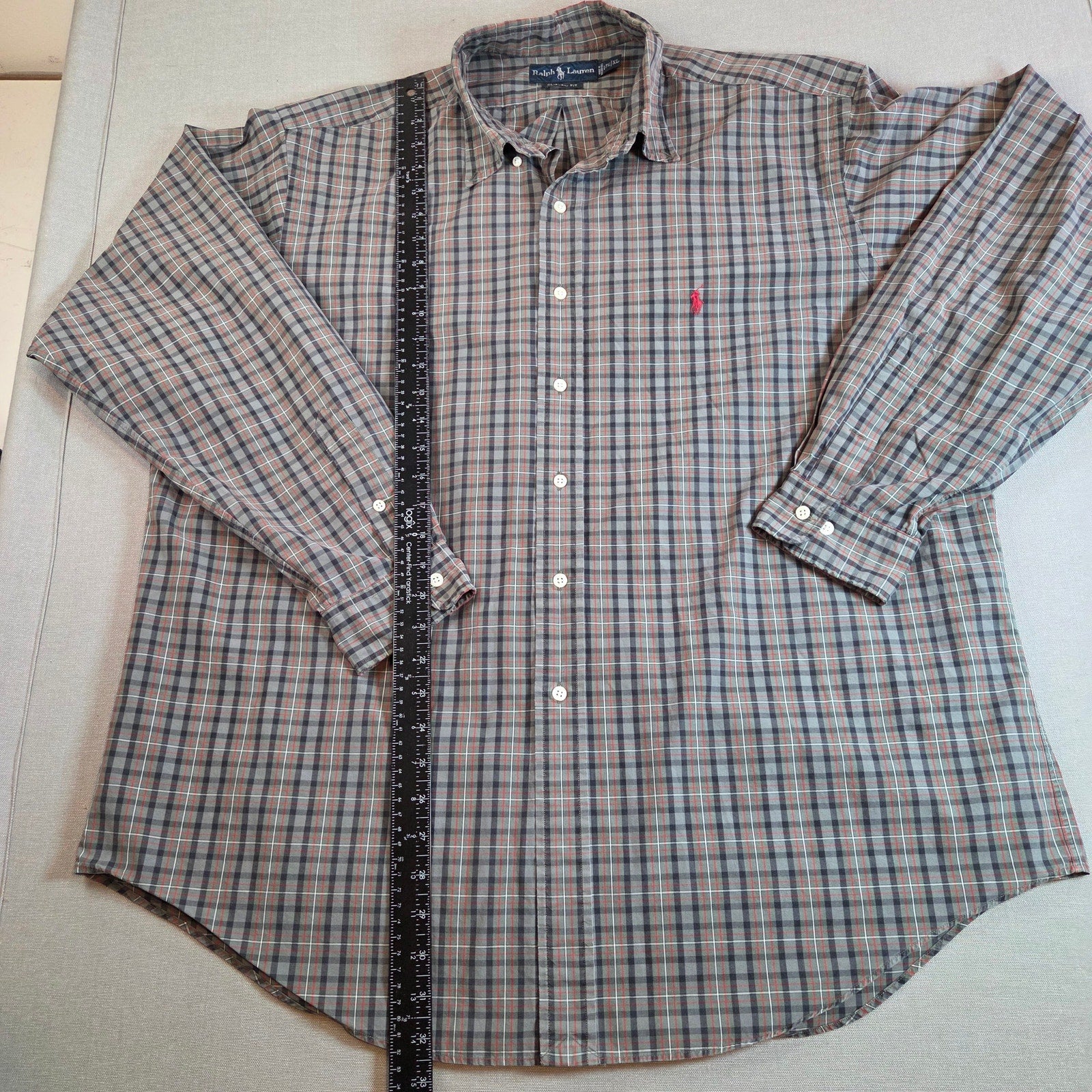 Ralph Lauren Classic Fit Plaid Button Down Shirt XL 17½ Cotton Long Sleeve