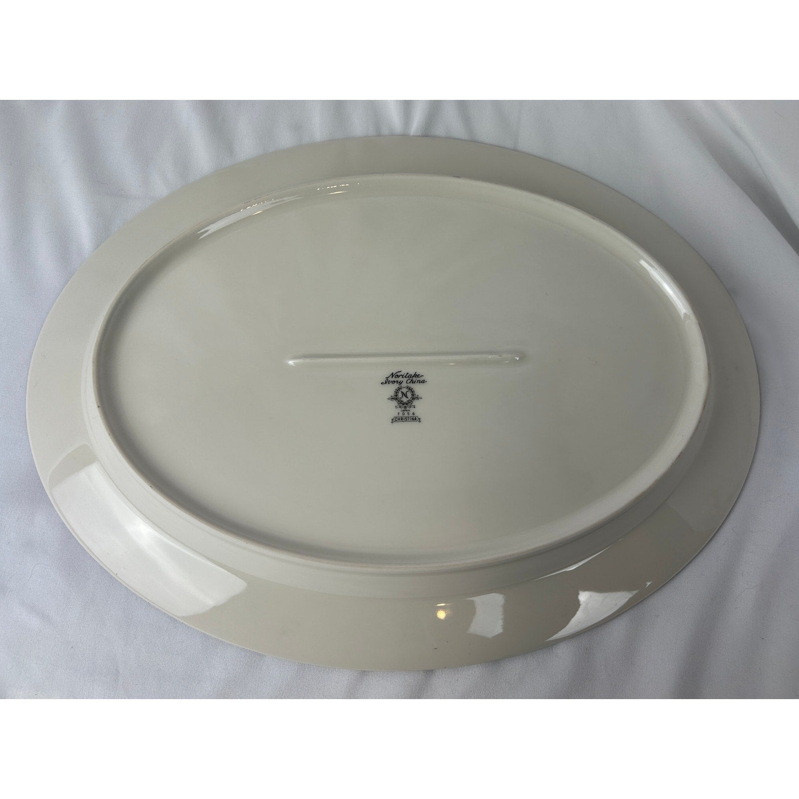 Noritake Christina 7056 Oval Serving Platter Ivory China Floral Silver Trim
