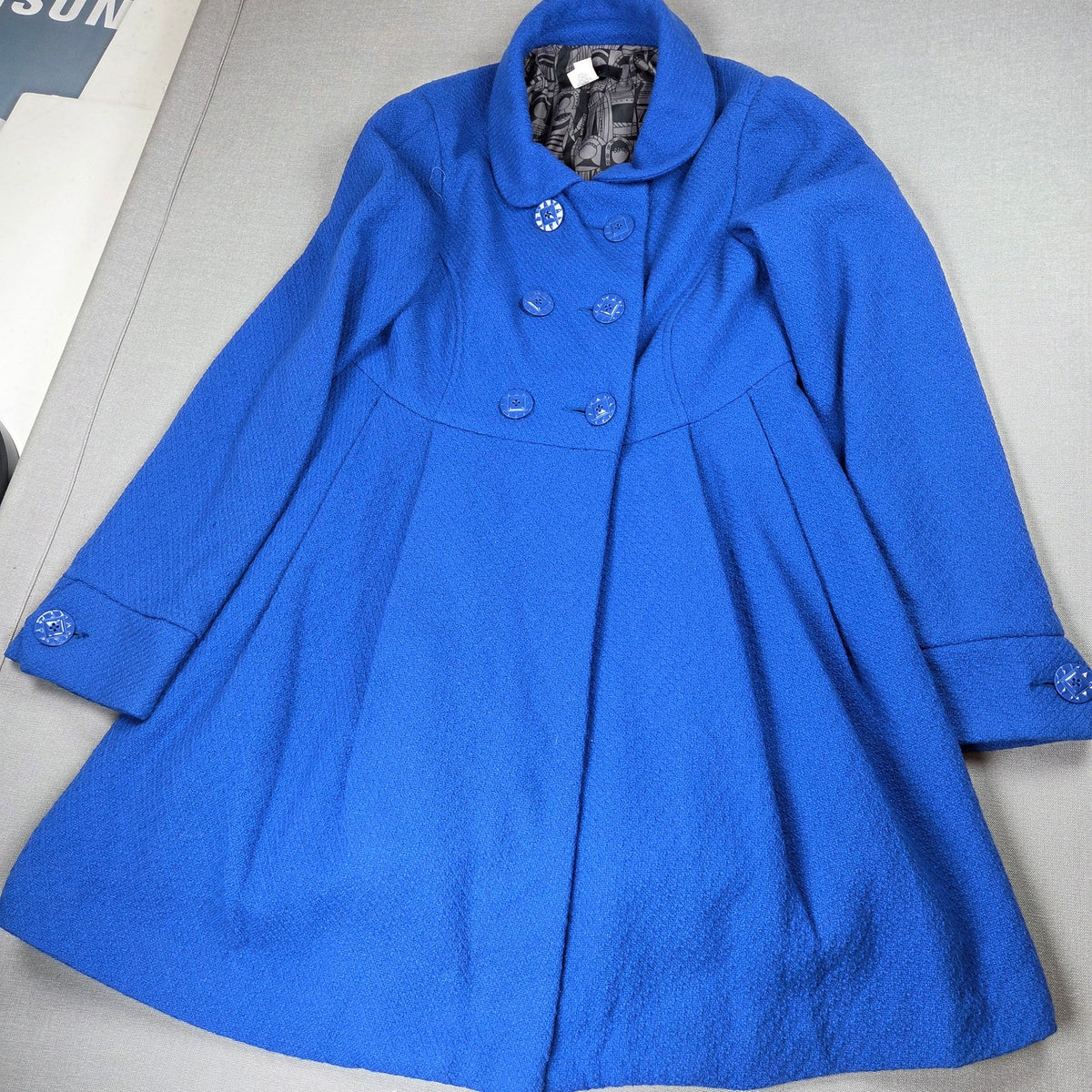 LUX Women's Wool Blend Double Breasted Swing Coat Blue Size M Peacoat Jacket
