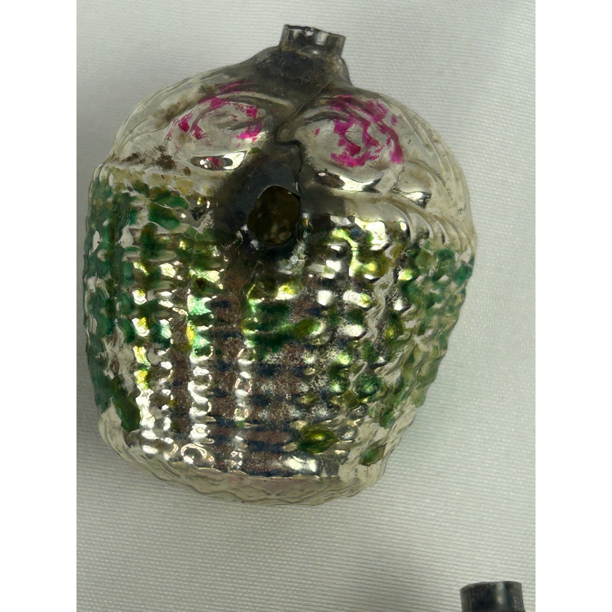 1930s Mercury Glass Flower Basket Christmas Ornaments Hand Painted Lot of 5