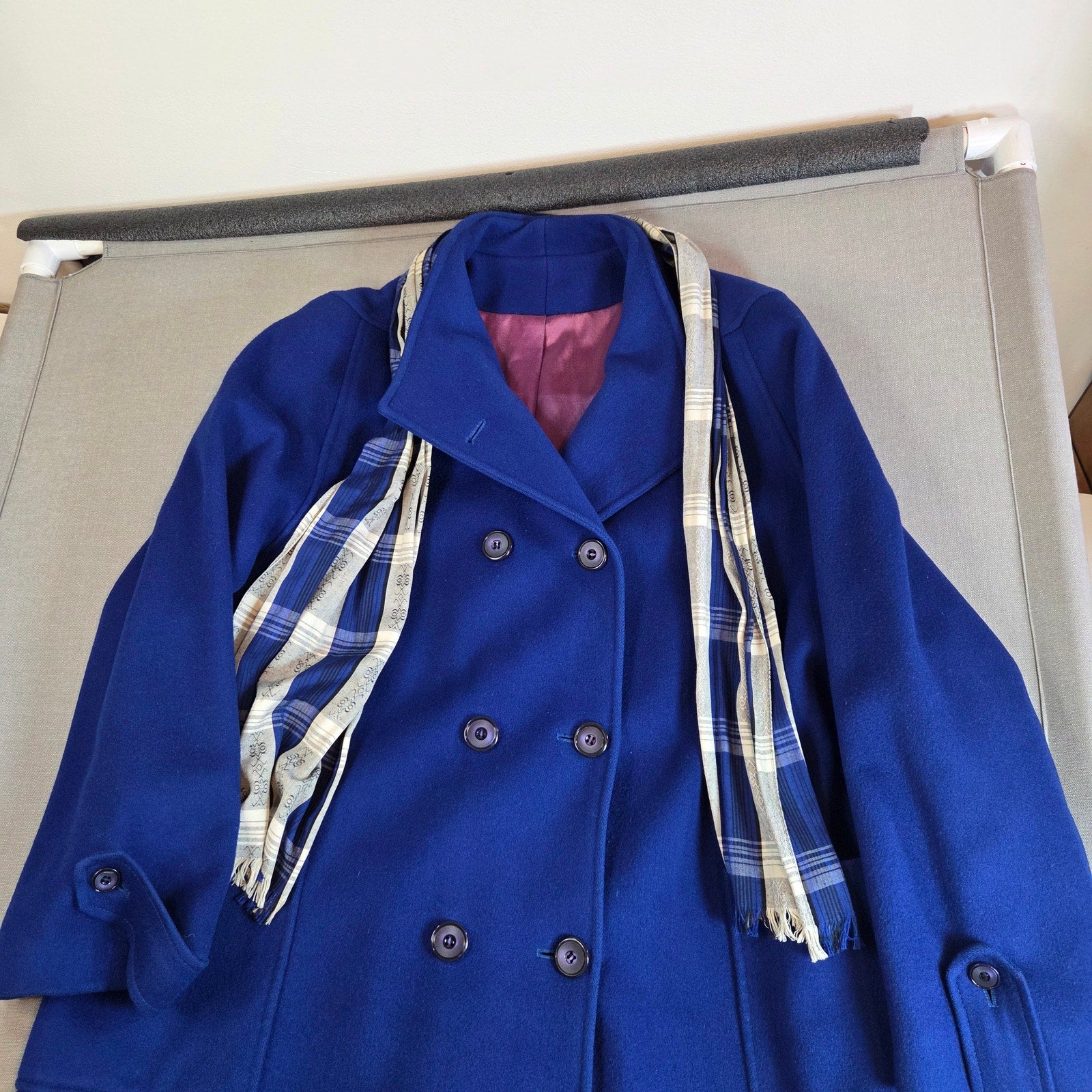 Vintage 80s Jacob-Crowley Wool Overcoat Blue Long Peacoat Made in Canada