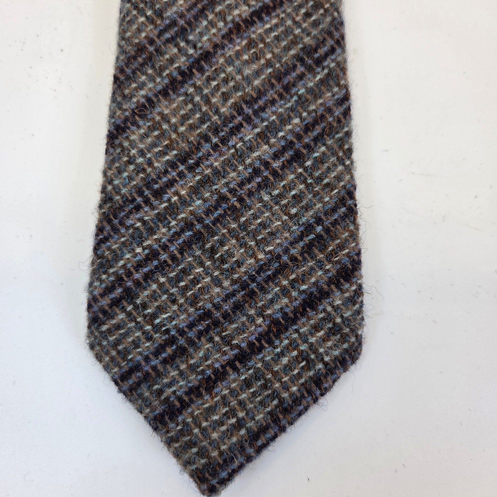 Vintage Harrods Michelson's Pure Shetland Wool Plaid Tweed Tie Britain