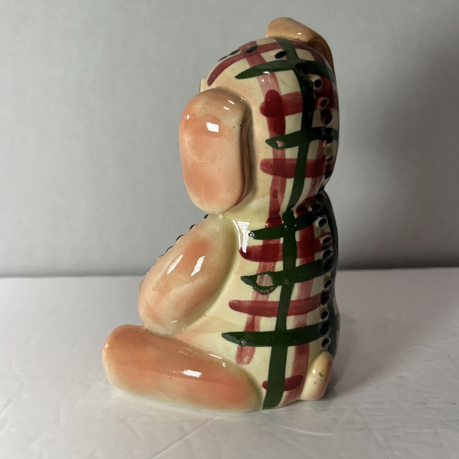 Vintage Patchwork Dog Figurine Hand Painted Ceramic 1950s 1960s Folk Art