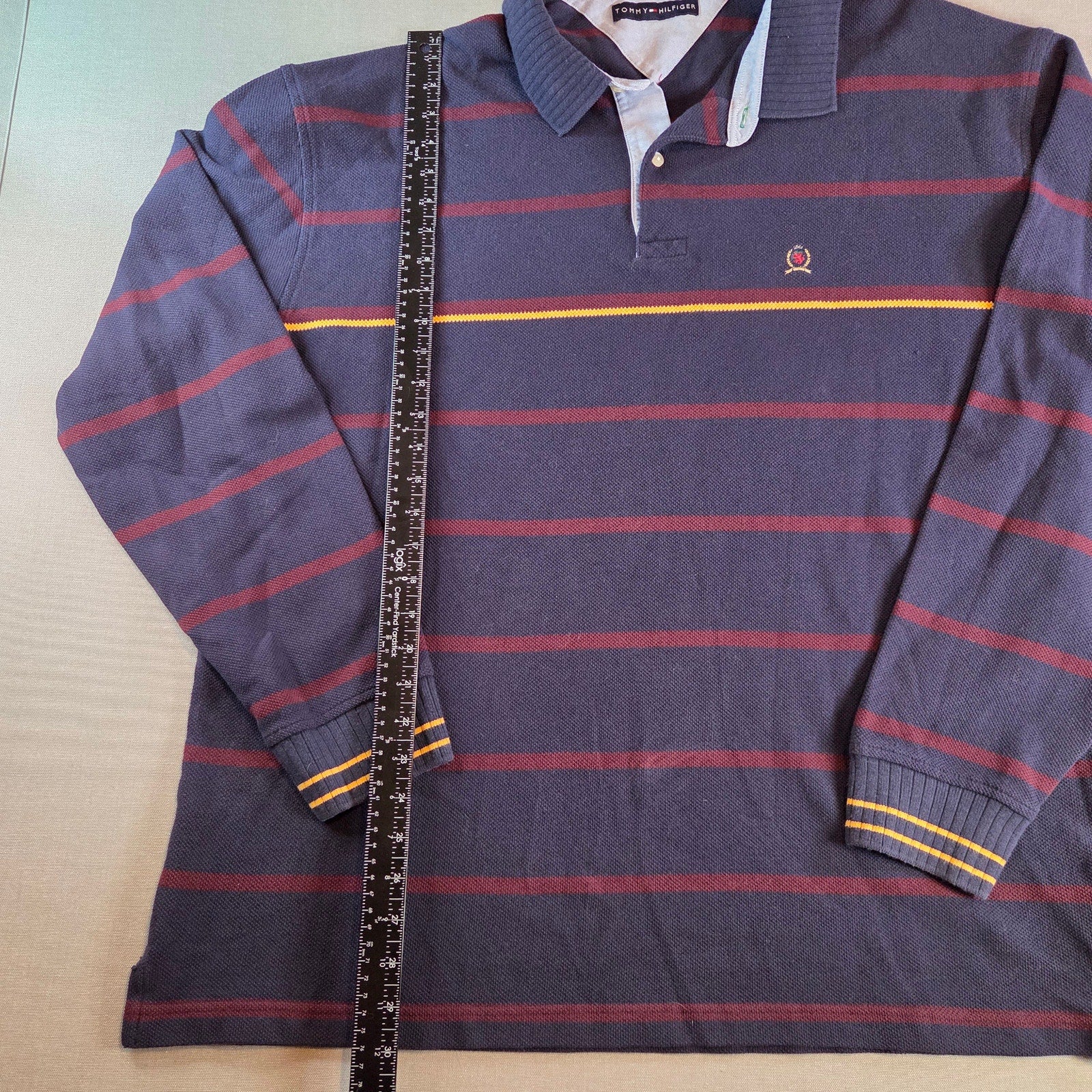 Tommy Hilfiger XXL Sweater Navy Red Stripes Yellow Chest Preppy Cotton Pullover