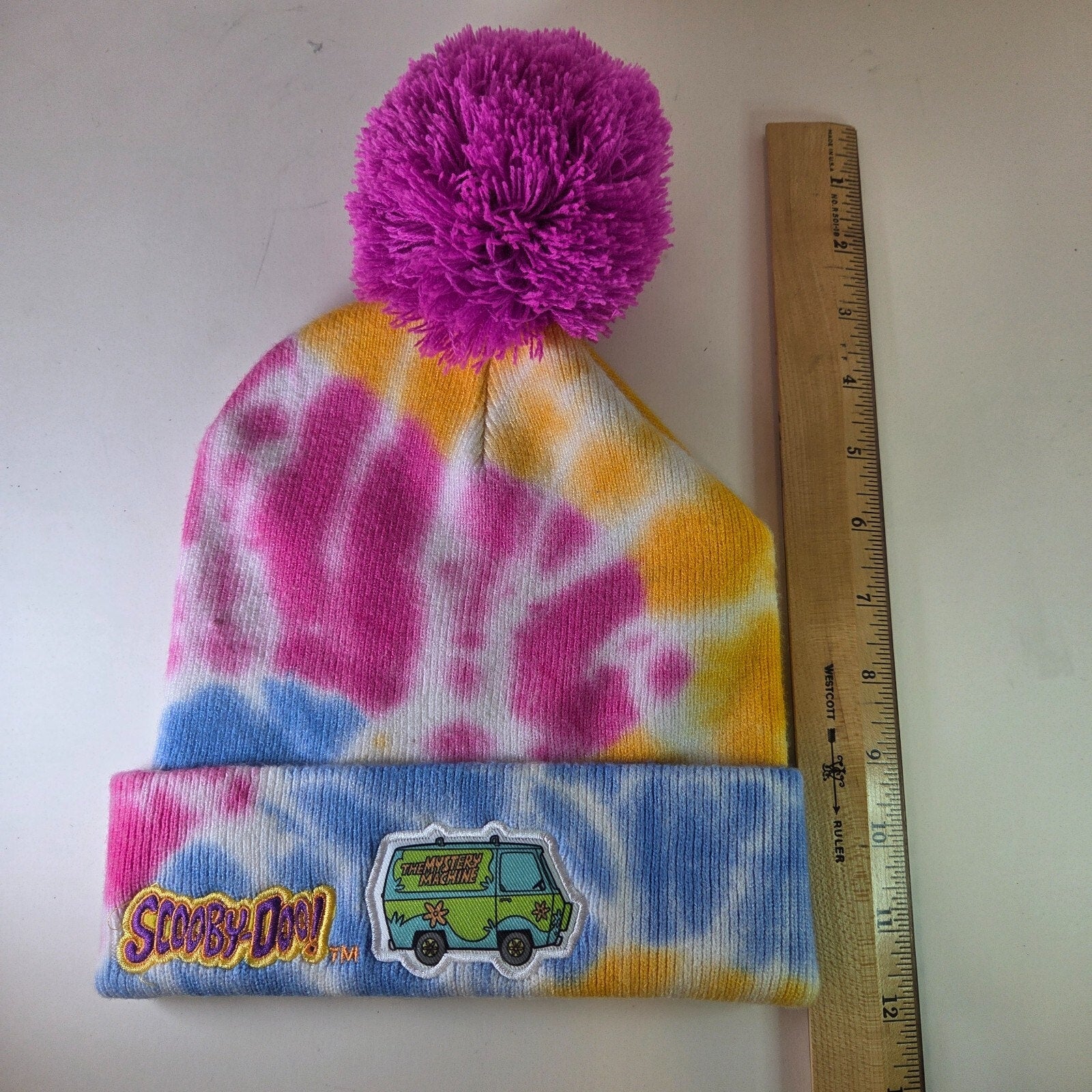 Scooby Doo Mystery Machine Tie Dye Knit Pom Pom Adult Stocking Hat