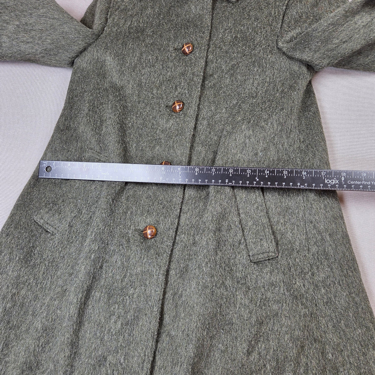 Vintage Hummelsheim Wool Coat Kids EU 140 Green Long Overcoat Germany 75% Wool