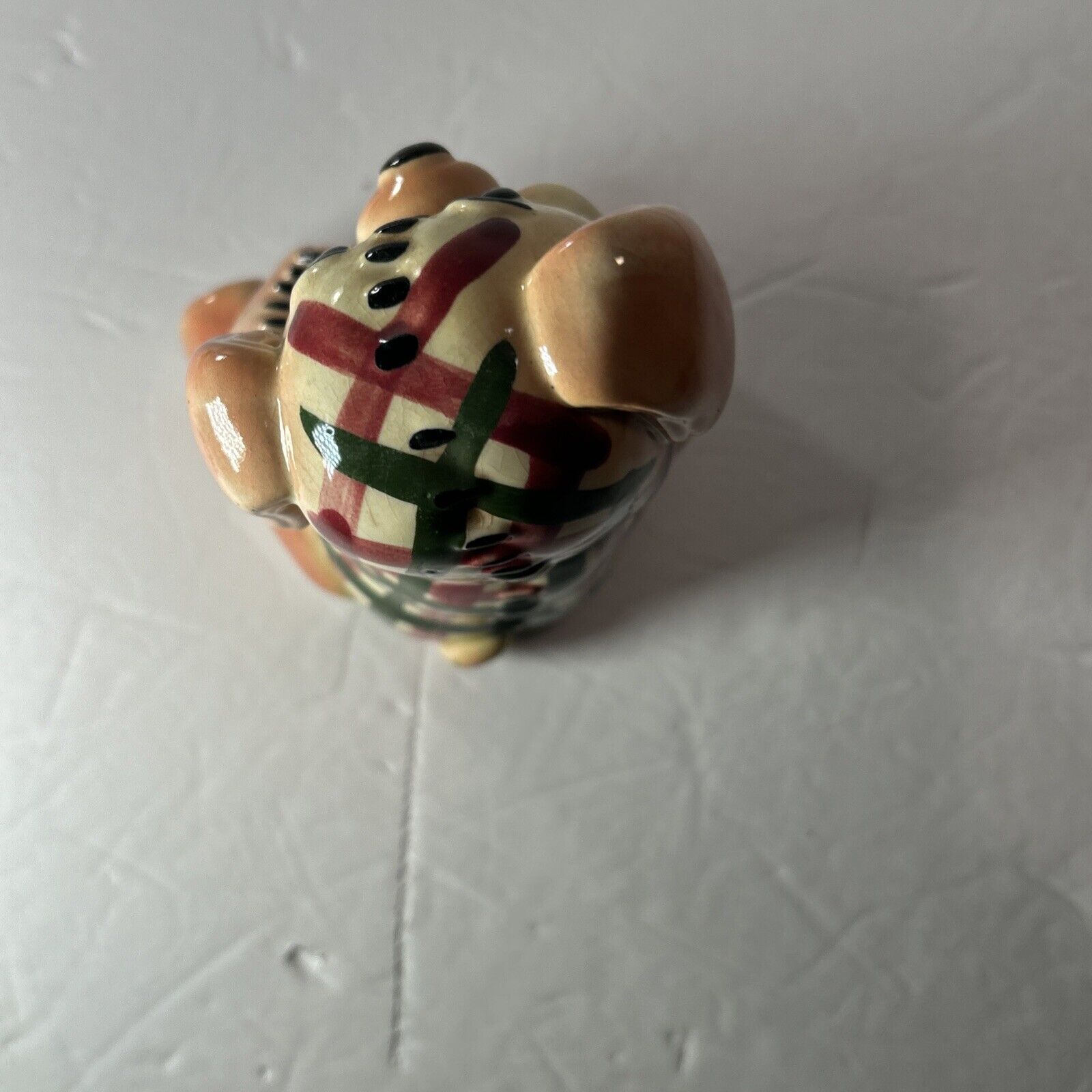Vintage Patchwork Dog Figurine Hand Painted Ceramic 1950s 1960s Folk Art