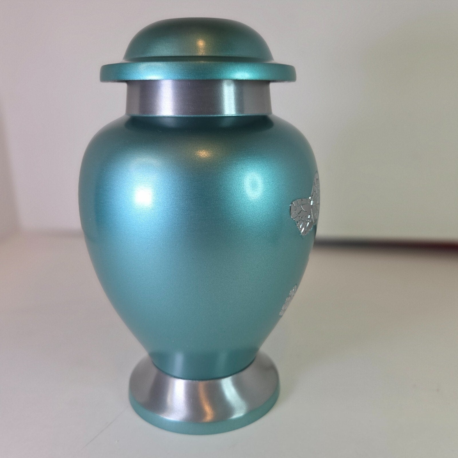 Butterfly Gathering Urn for Human/Pet Ashes 7" Turquoise Metal