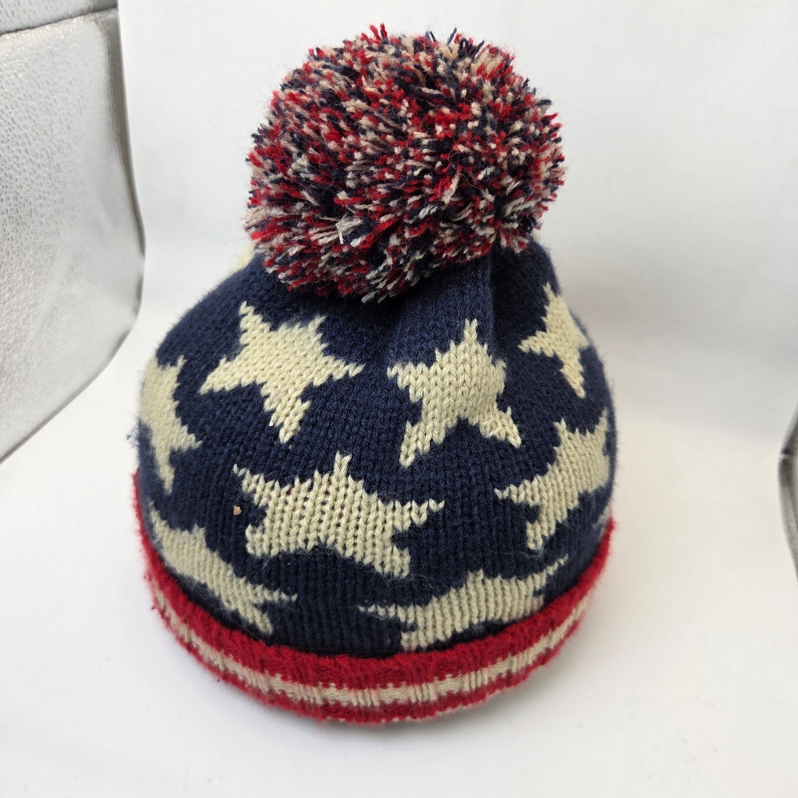 USA Flag Knit Beanie Hat Stars Stripes Pom Winter Acrylic Unbranded