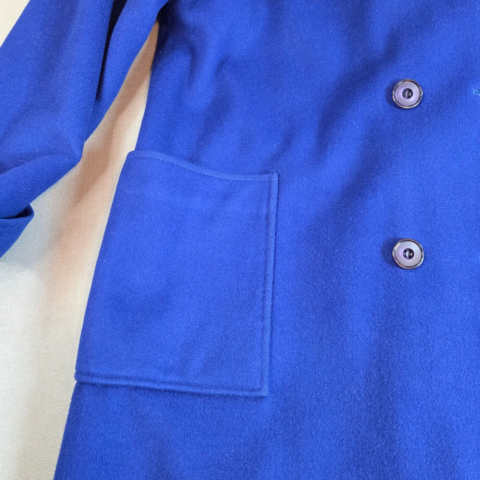 Vintage 80s Jacob-Crowley Wool Overcoat Blue Long Peacoat Made in Canada